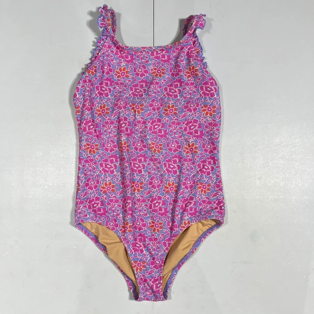 Crewcuts J.Crew Girls Floral Ruffle One Piece Swimsuit 12 Beachy Summer Resort